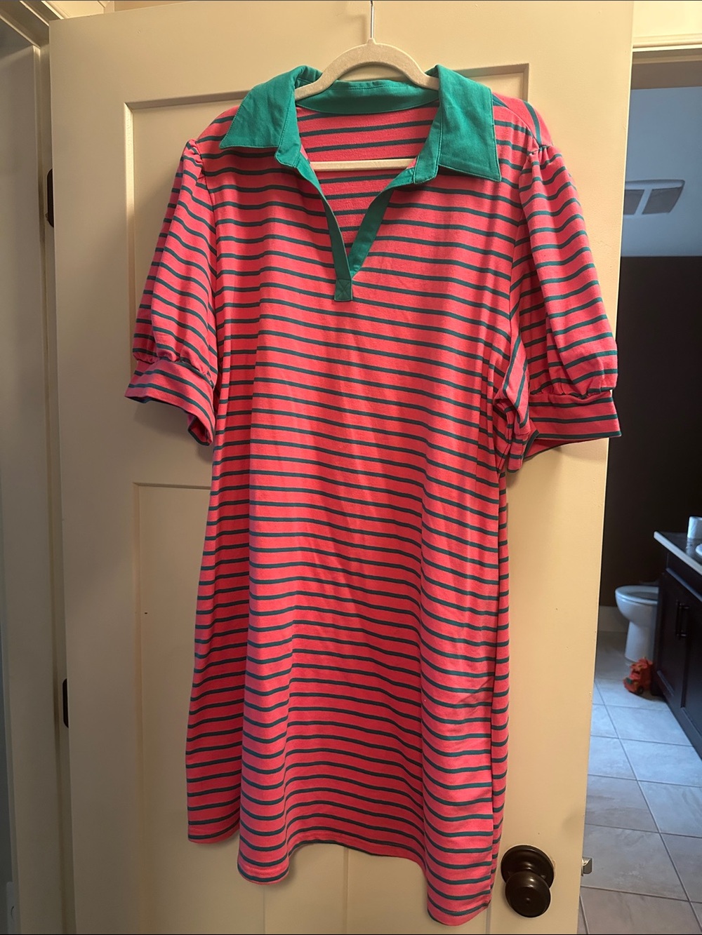 Pink and Teal Striped Polo Dress